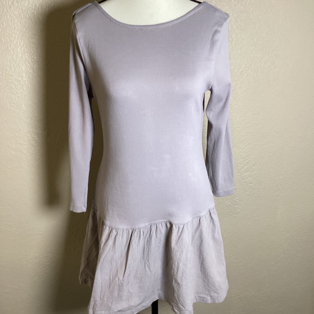 Free People Free-est Gray Ribbed Drop Waist Mini Dress Long Sleeve Size Medium